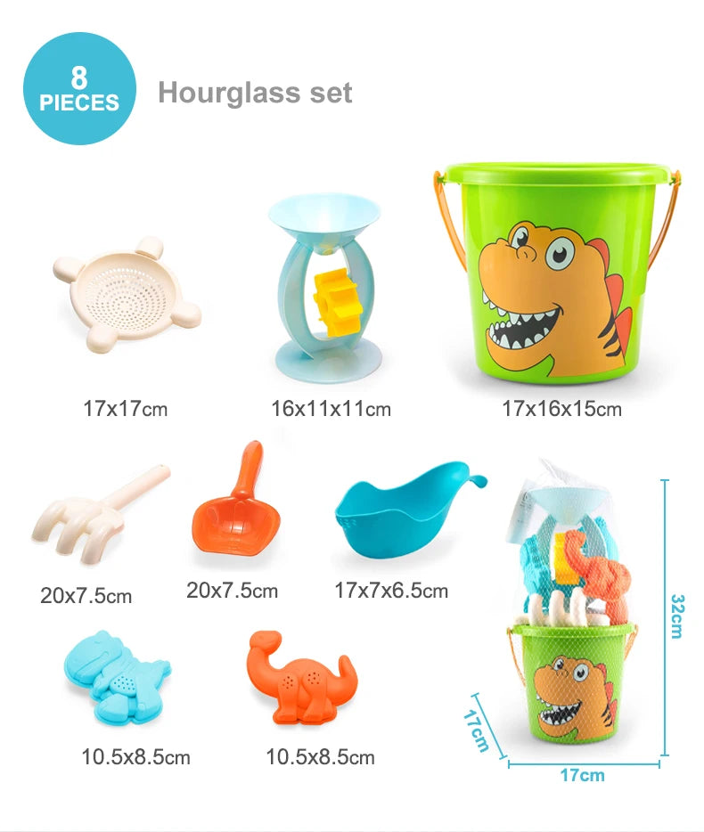 Children's beach toys, playing with sand, digging an hourglass, playing with water, shovels, buckets, and kettles, ages 1-6