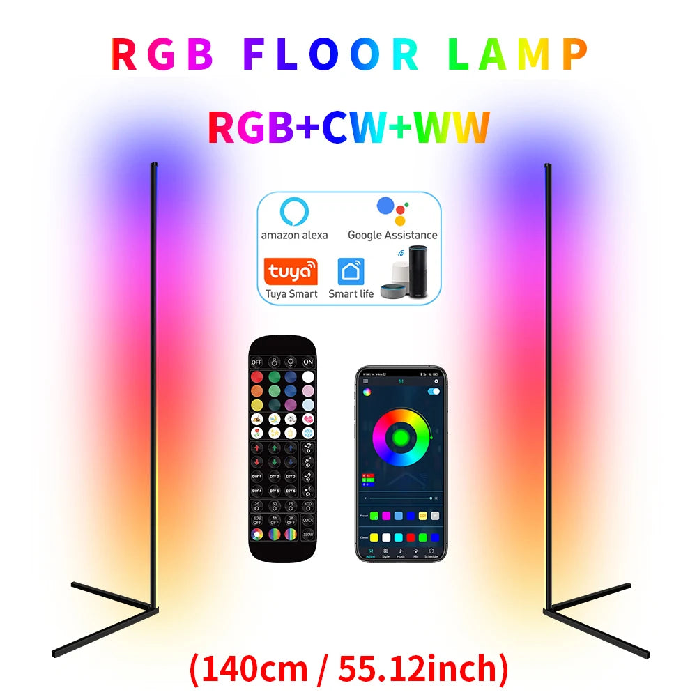 Living Room Dimmable RGB Corner Floor Lamp 140cm Stand Smart APP LED Mood Light