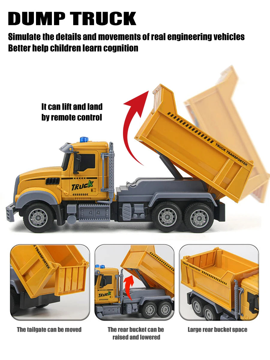 6-channel remote control engineering vehicle 2.4G rechargeable dump RC truck toy with light/sound effects, children's gift