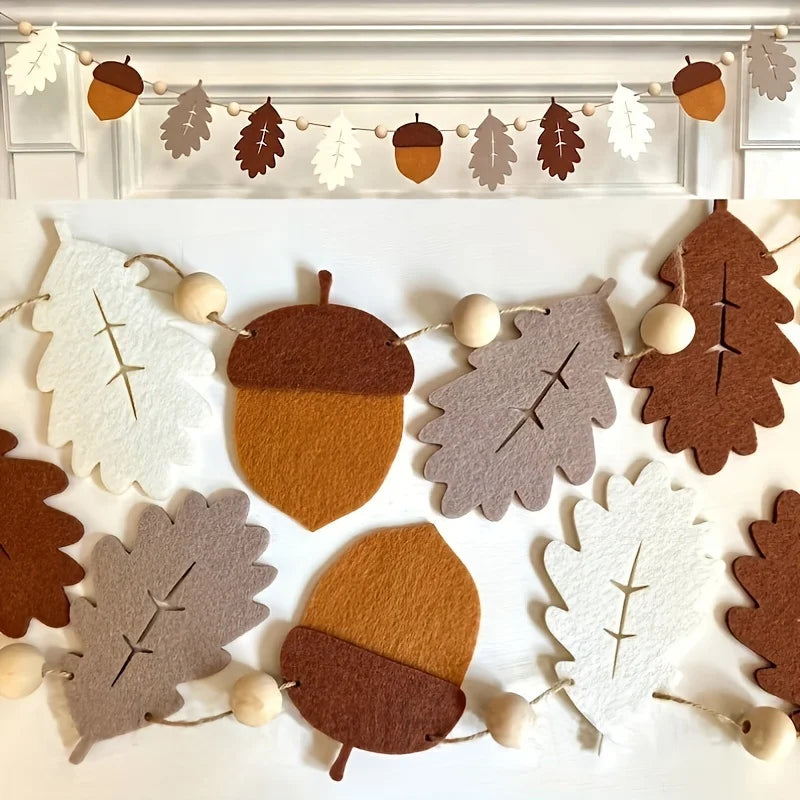 1pc Fall Garland Acorns and Oak Leaves, Neutral Autumn Banner
