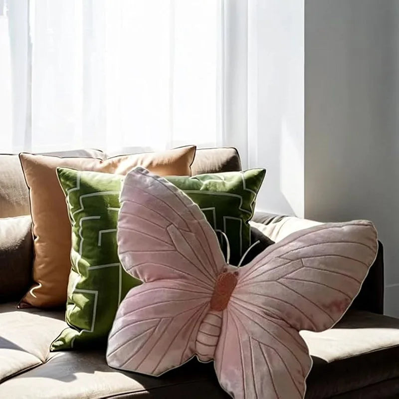 Pink Velvet Butterfly Throw Pillow Soft Stuffed Cushion