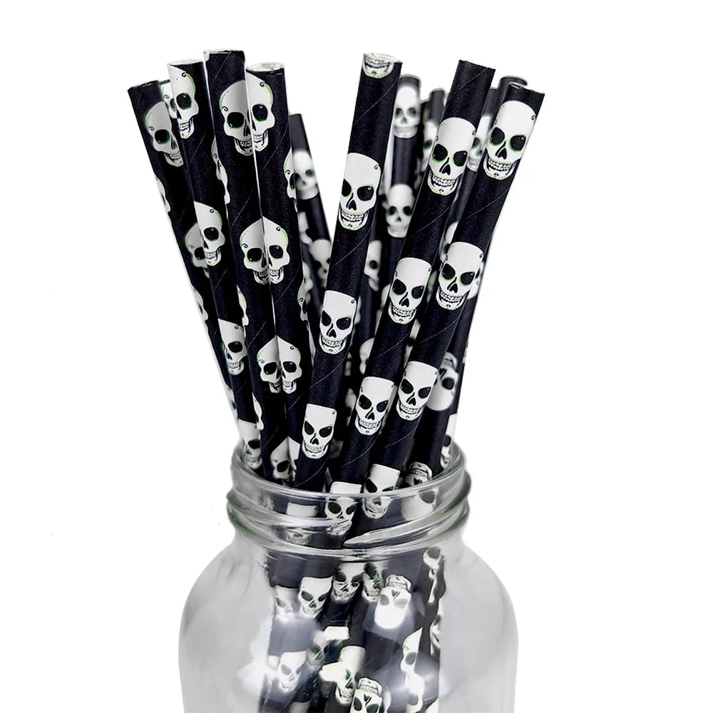 25/50/100pcs Halloween Party Favors Paper Straws Black and Orange Party Biodegradable Drinking Stripe Straws for Halloween