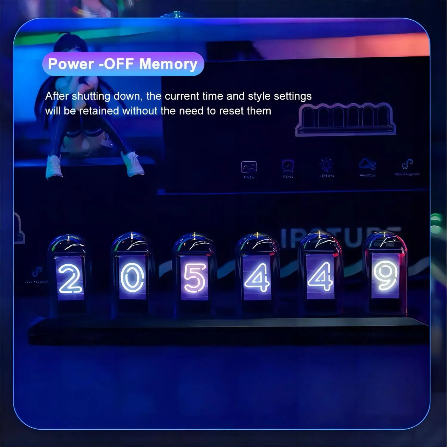 Nixie Tube Clock LED Glows IPS Color Screen Digital Tube Night lights