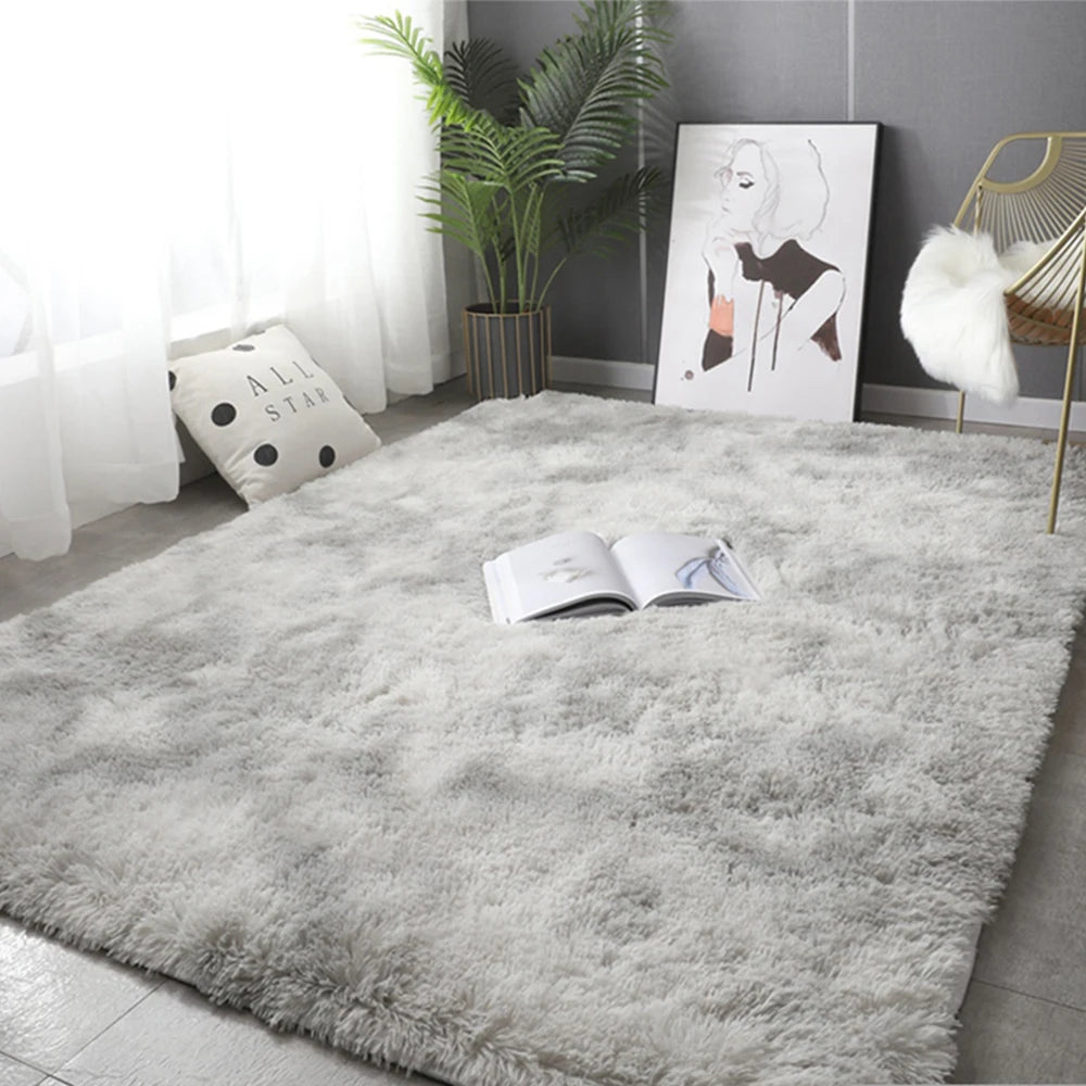 Gray Carpet for Living Room Plush Rug Bed Room Floor Fluffy Mats Anti-slip