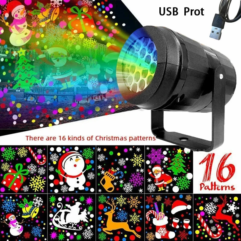2024 Christmas Window Projector LED Snowflake Snow Laser Projector 16 Patterns