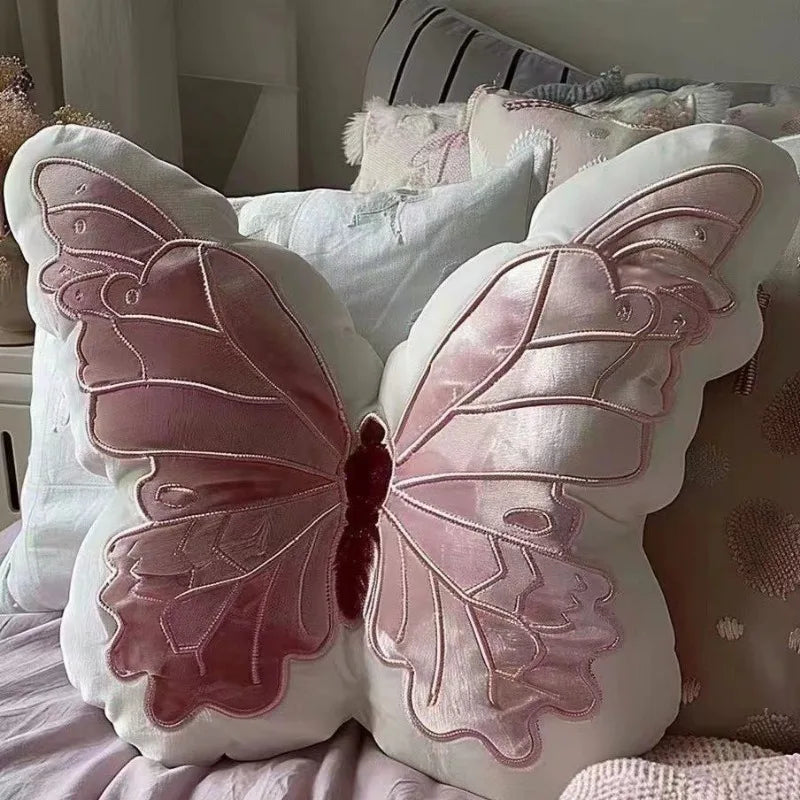 Pink Velvet Butterfly Throw Pillow Soft Stuffed Cushion