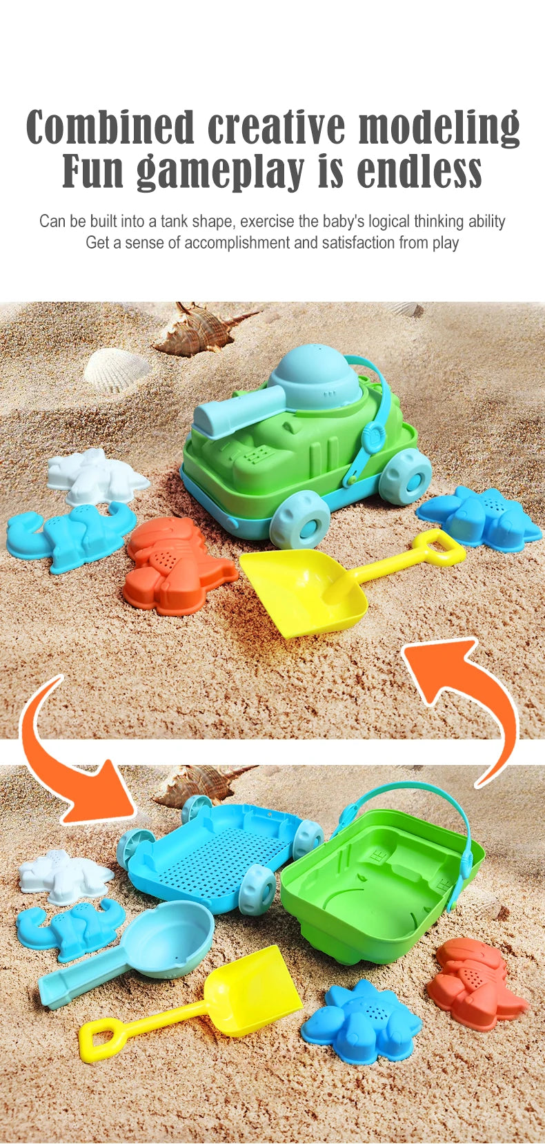 Children's beach toys, playing with sand, digging an hourglass, playing with water, shovels, buckets, and kettles, ages 1-6