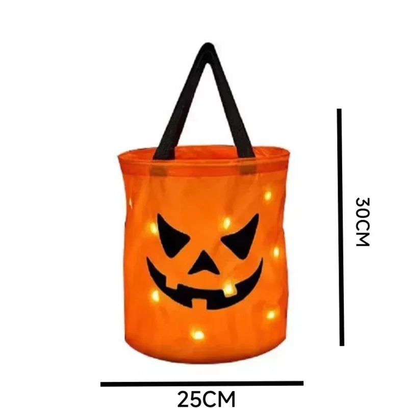 LED Halloween Decorative Basket Light Decoration Pumpkin Tote Bag Children's Halloween Gift "Trick or Treat" Candy Bucket Bag