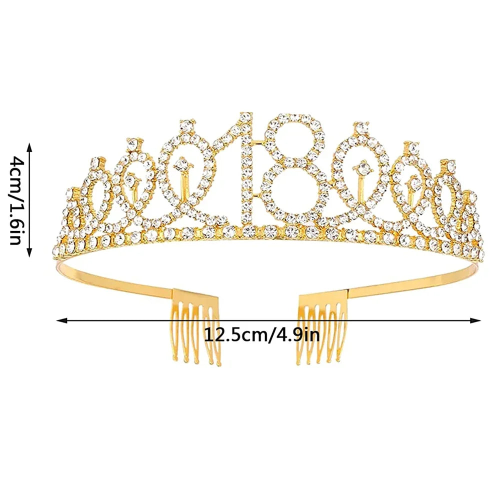 Sweet 13 16 18 Birthday Tiara Crown Headband Silver Gold Pink for Girls Happy 13th 16th 18th Birthday