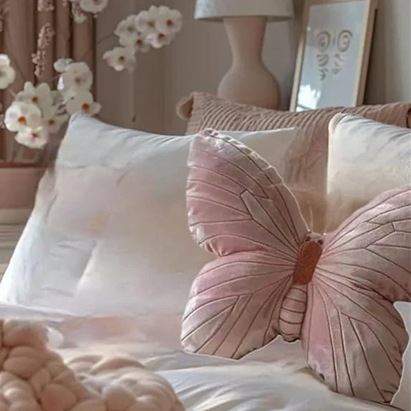 Pink Velvet Butterfly Throw Pillow Soft Stuffed Cushion
