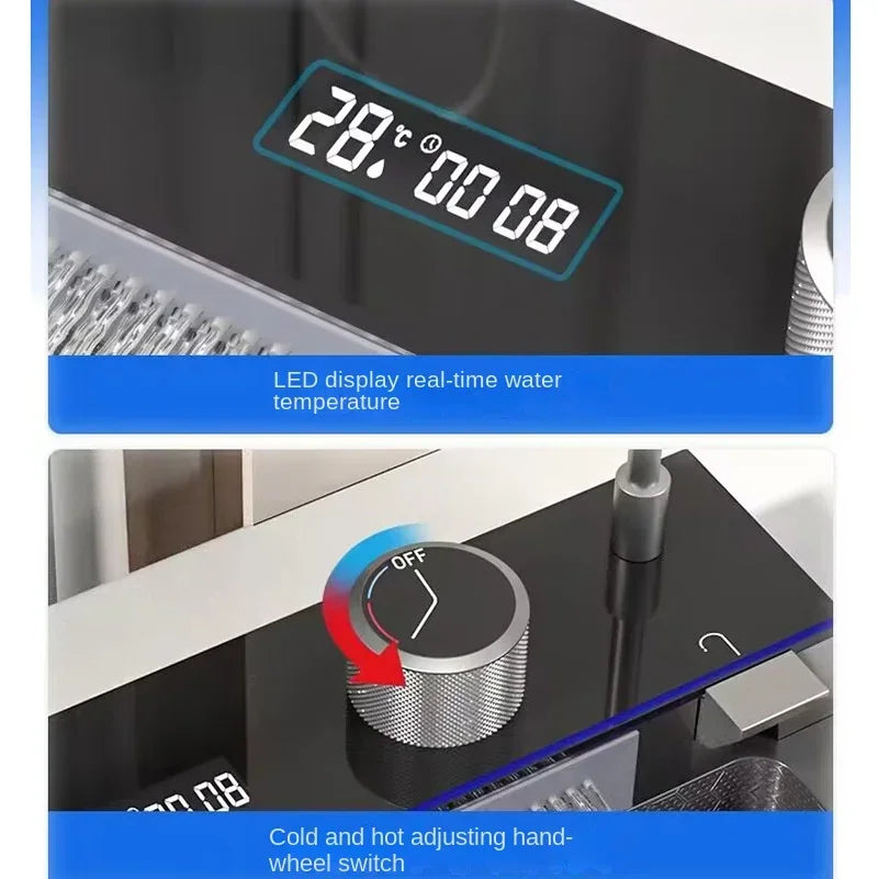 Stainless Steel Kitchen Sink Double Waterfall Integrated Digital Display