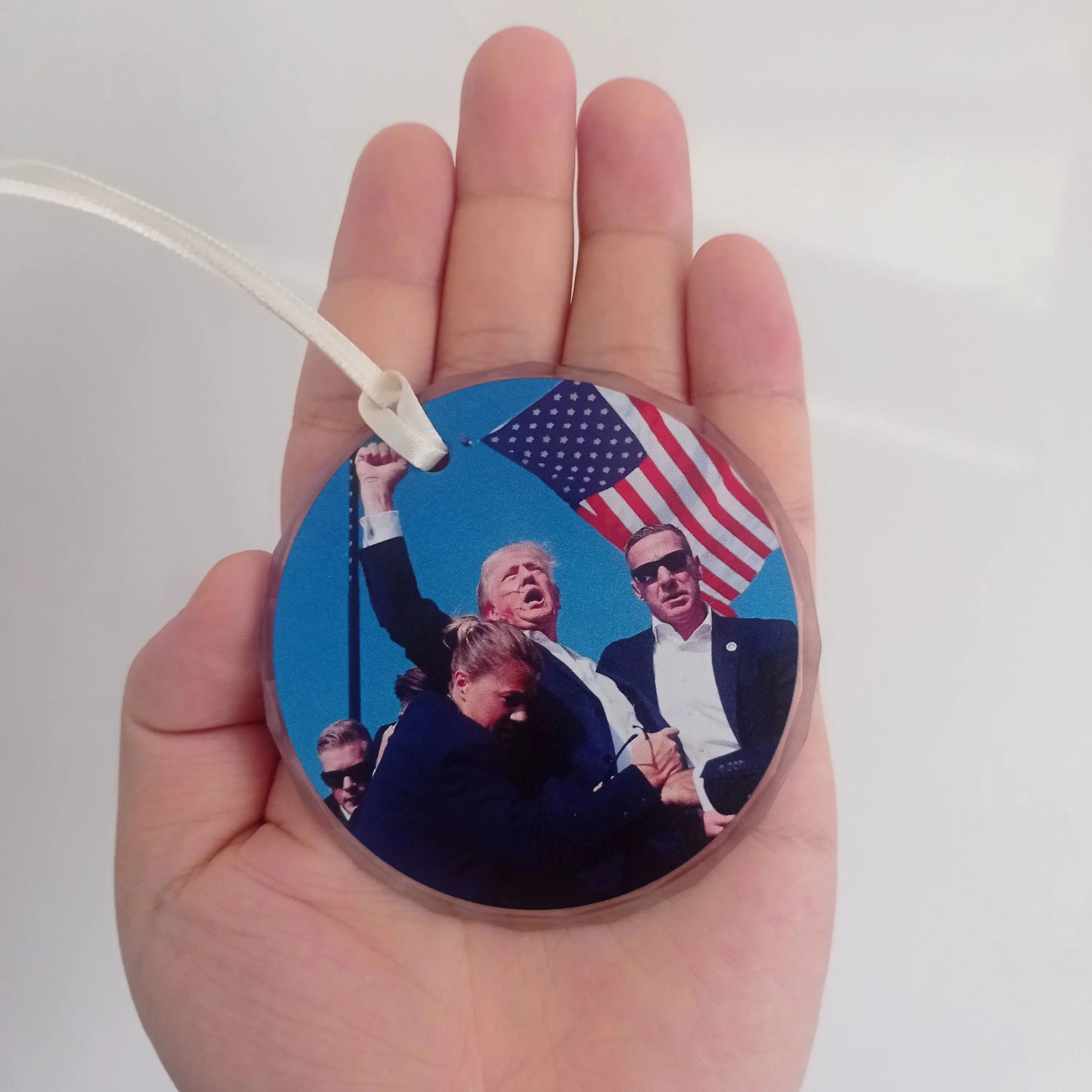 Trump Pendant, Fighting for Justice, Acrylic Car Pendant, Christmas Tree Ornaments