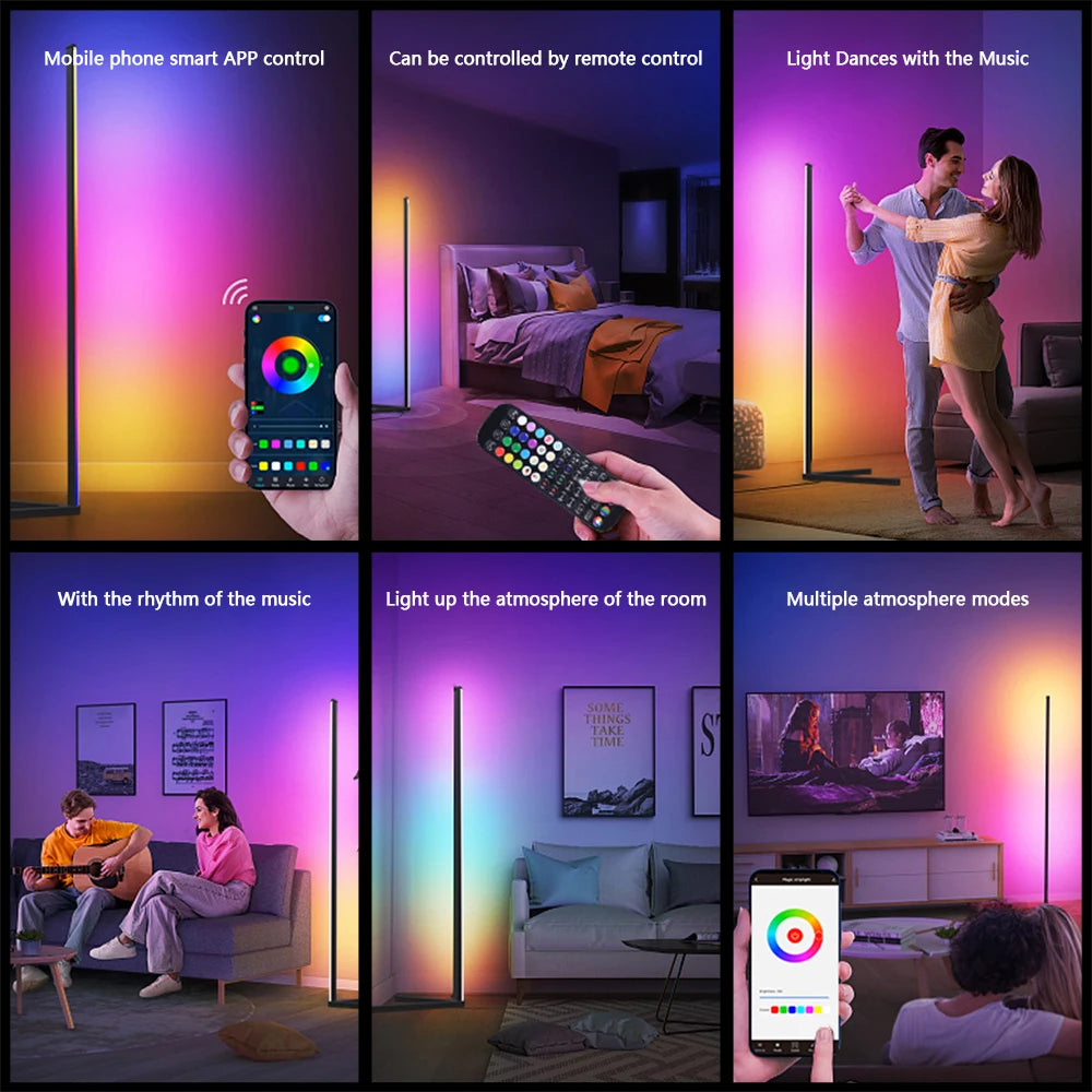 Living Room Dimmable RGB Corner Floor Lamp 140cm Stand Smart APP LED Mood Light