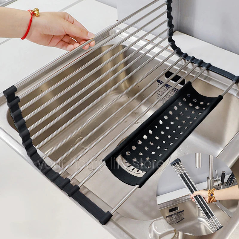 Kitchen Foldable dish drying Rack 304 Stainless Steel