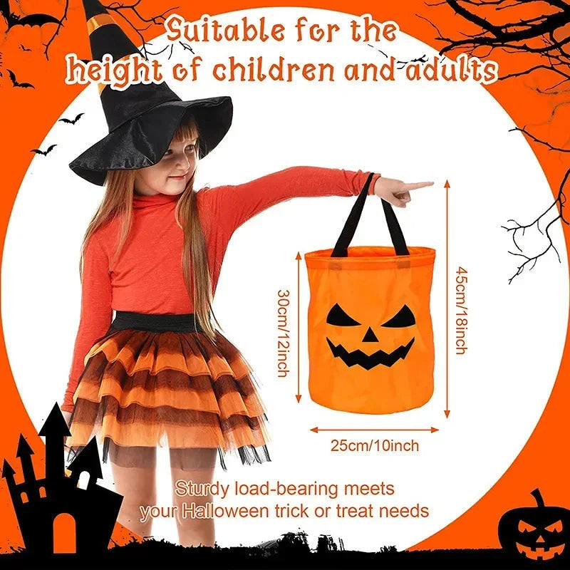 LED Halloween Decorative Basket Light Decoration Pumpkin Tote Bag Children's Halloween Gift "Trick or Treat" Candy Bucket Bag