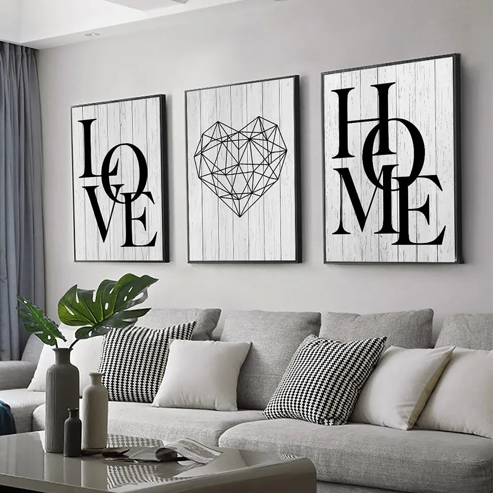 3pcs Love Home Diamond Heart Letter Canvas Prints Nordic Modern Living Room