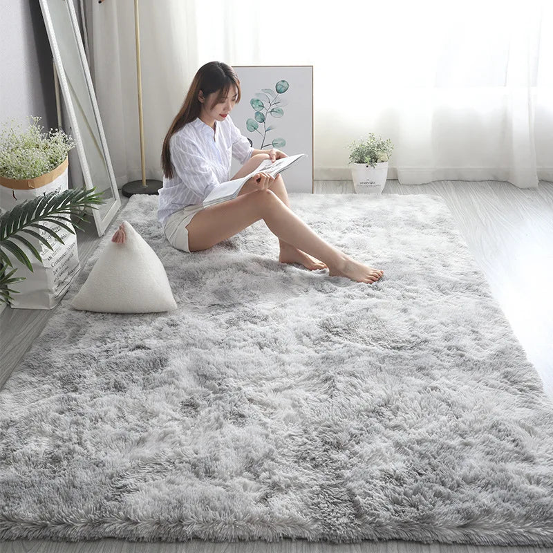 Gray Carpet for Living Room Plush Rug Bed Room Floor Fluffy Mats Anti-slip