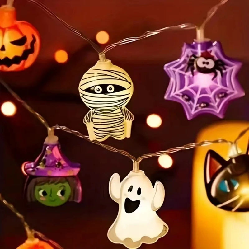 Halloween Party LED String Lights Pumpkin Ghost Spider Web Hanging Lamp For Halloween