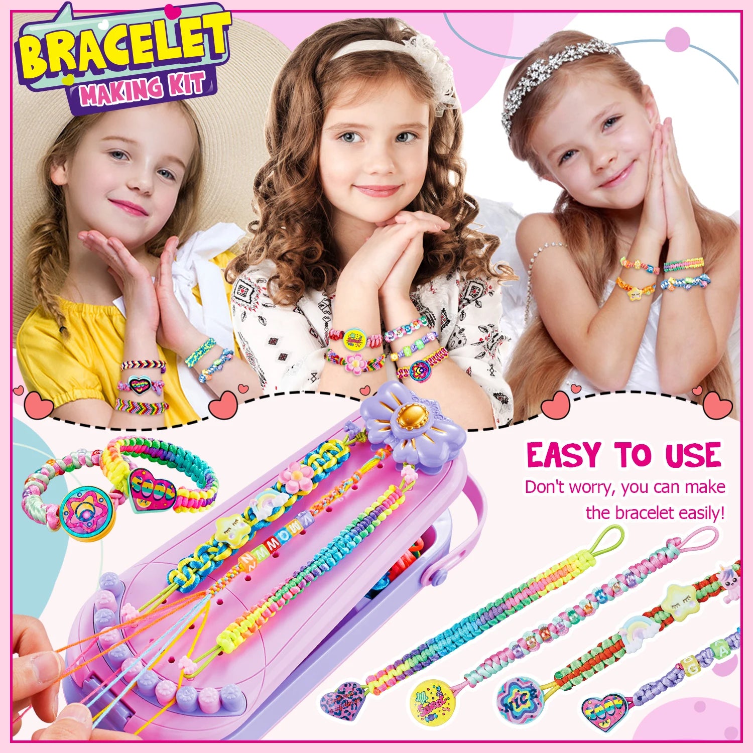 DIY Bracelet Making Kit for Girls - Children's Art And Craft Jewelry Rope Weaving Set Toy Suitable for Ages 6-12 Gift