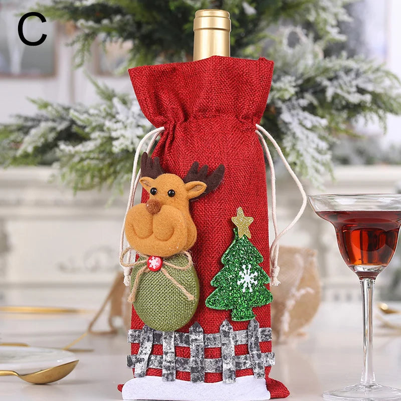 Wine Bottle Covers Bag Snowman Santa Claus