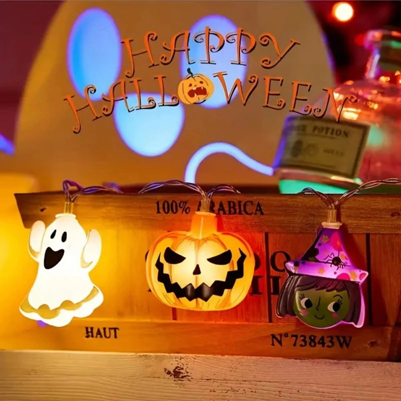 Halloween Party LED String Lights Pumpkin Ghost Spider Web Hanging Lamp For Halloween