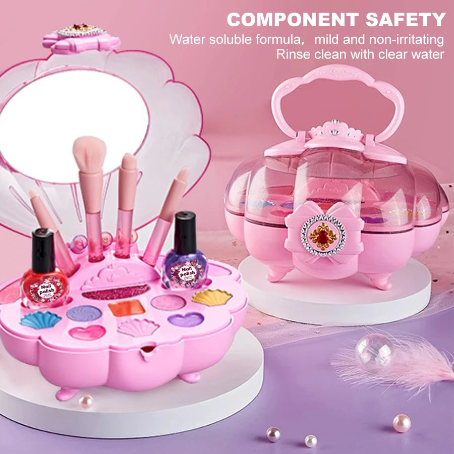 Shell Children's Makeup Bag Girl, Princess Truly Washable Pretending to Play with Cosmetics Set Toys, Non toxic and Safe