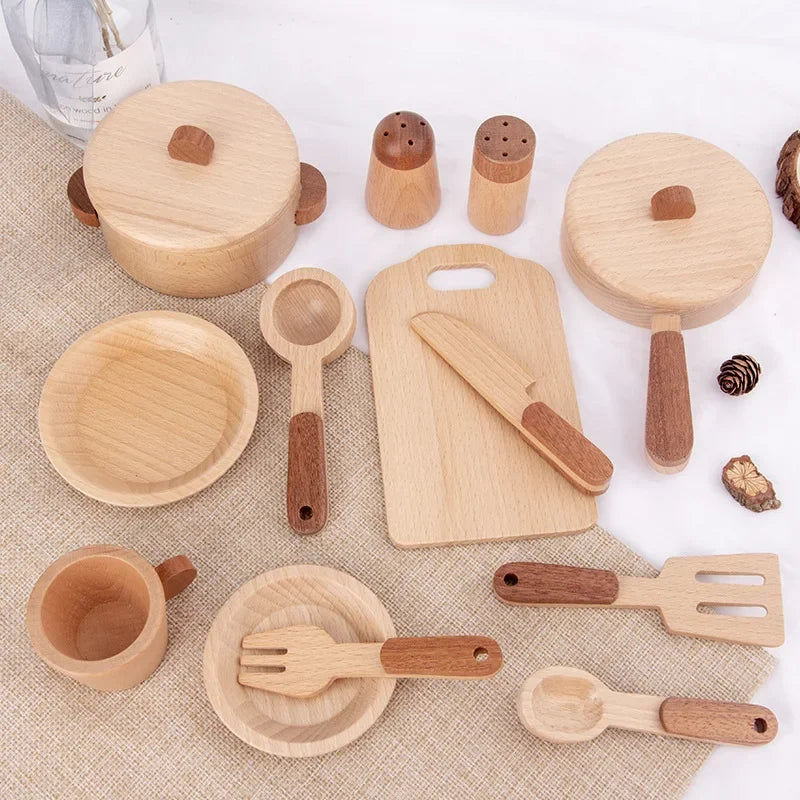 Kids Wooden Kitchen Toy Children's Simulation Kitchenware Miniature Pretend Play House Educational Toys Baby Christmas Gifts