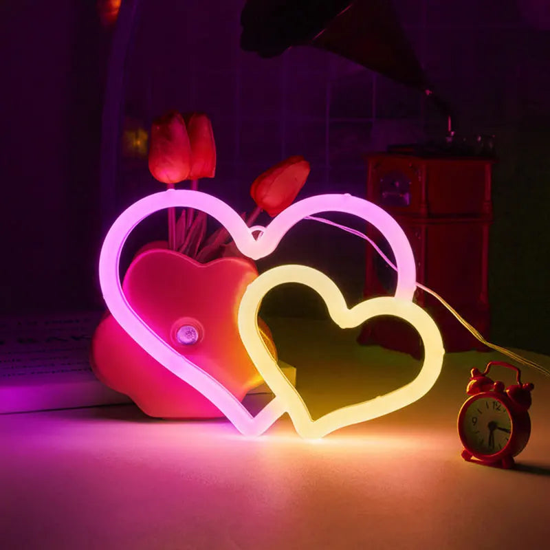 Neon lights, red heart-shaped LED lights for artistic decoration