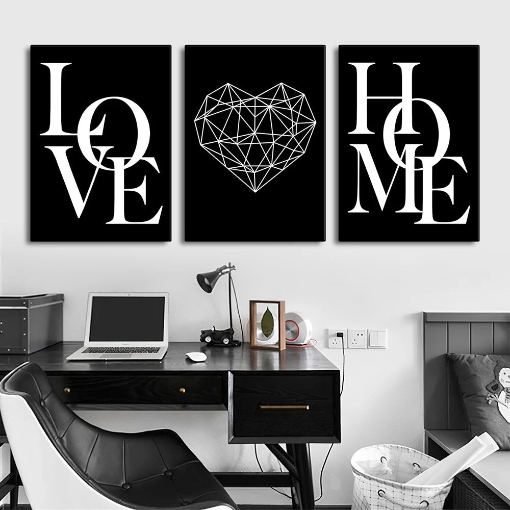 3pcs Love Home Diamond Heart Letter Canvas Prints Nordic Modern Living Room