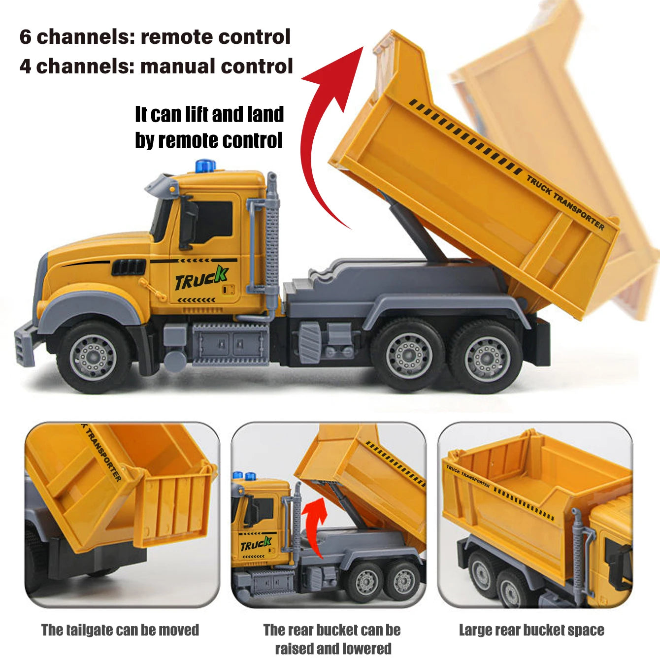 6-channel remote control engineering vehicle 2.4G rechargeable dump RC truck toy with light/sound effects, children's gift