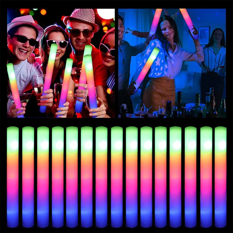 15/30Pcs LED Glow Sticks Bulk Colorful RGB Glow Foam