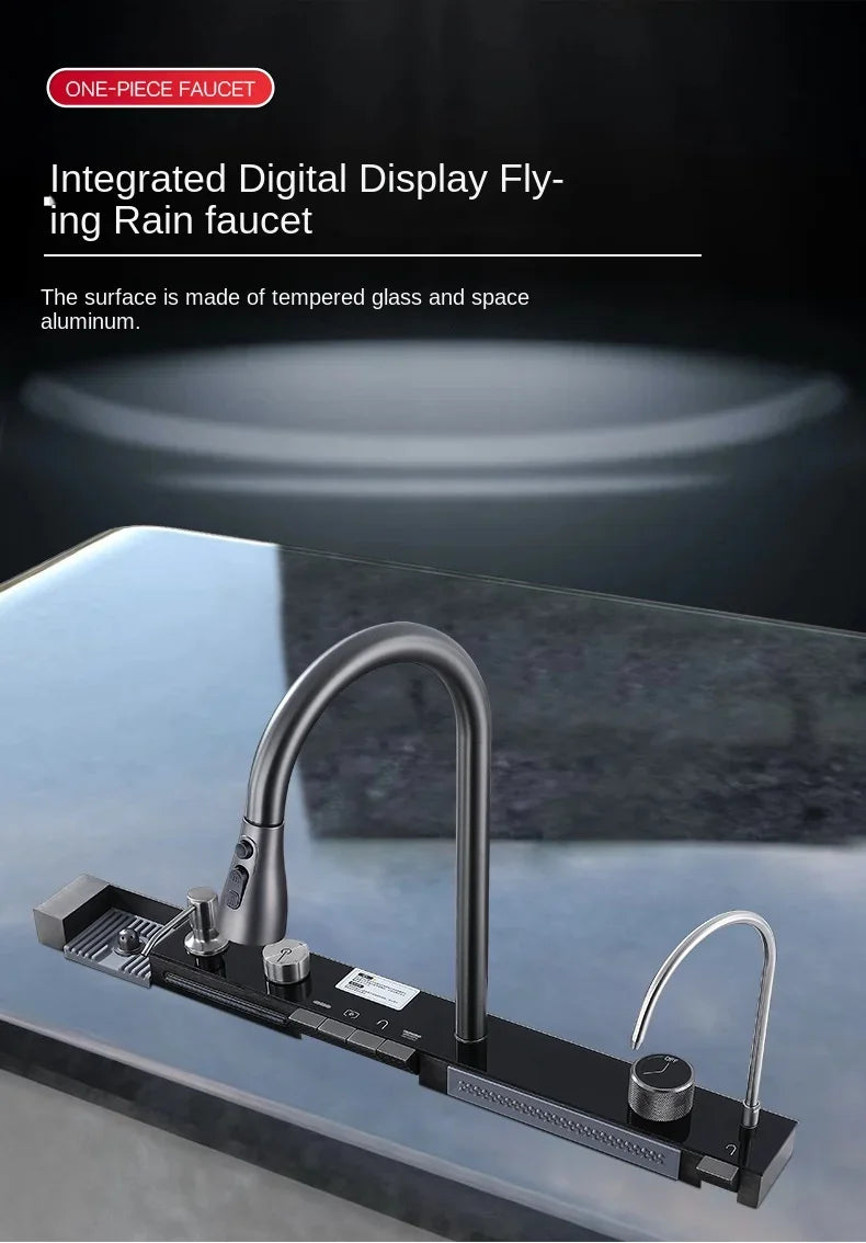 Stainless Steel Kitchen Sink Double Waterfall Integrated Digital Display