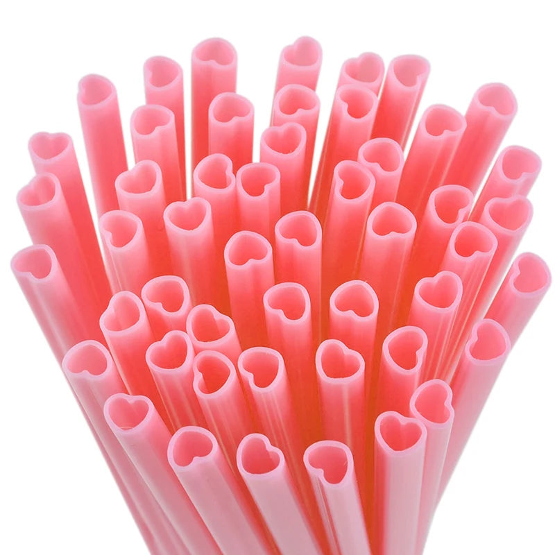 10/20pcs Pink Heart Disposable Drinking Straws Bridal Shower Wedding Birthday