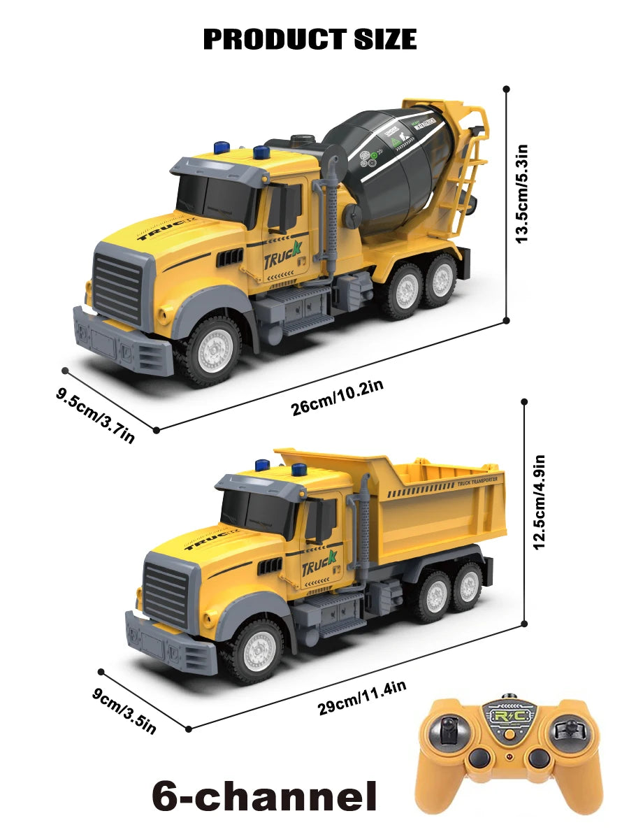 6-channel remote control engineering vehicle 2.4G rechargeable dump RC truck toy with light/sound effects, children's gift