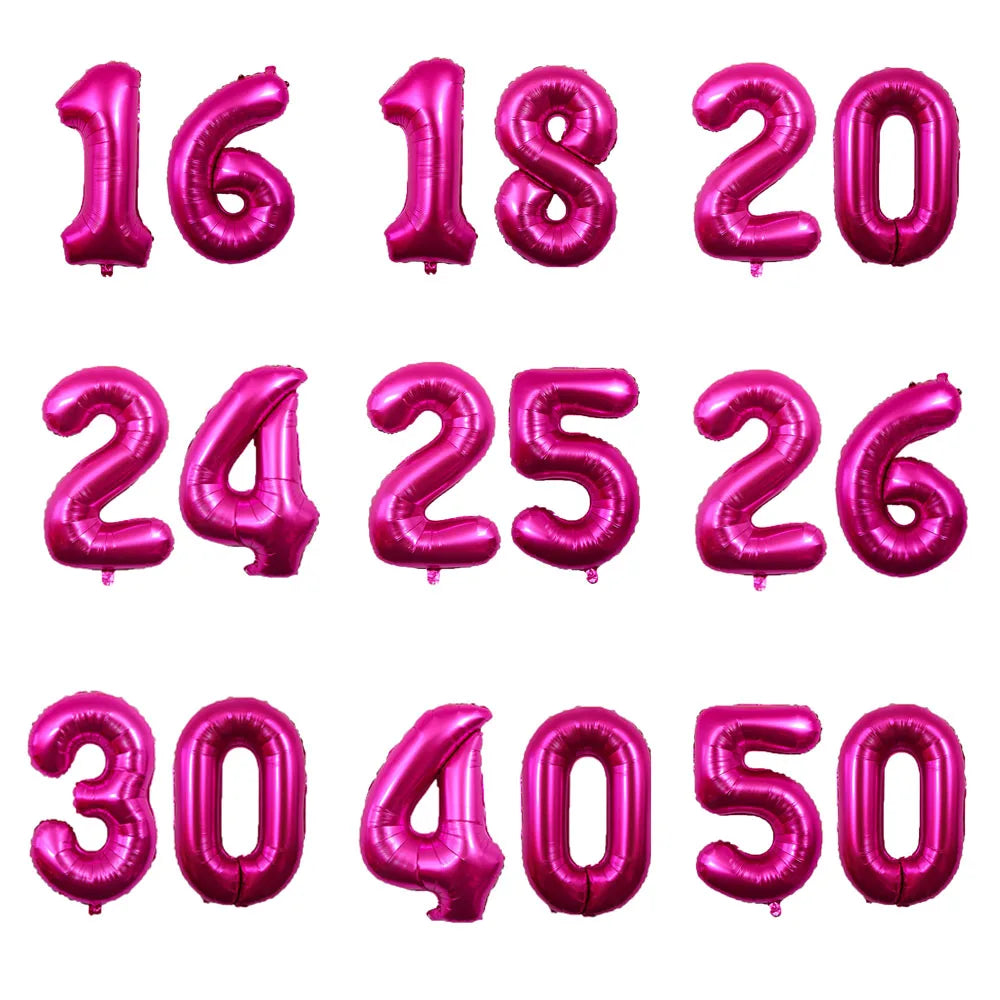 32inch Pink Rose Number Balloons Mylar Foil Number 16 18 20 21 24 25 26 30 40 50