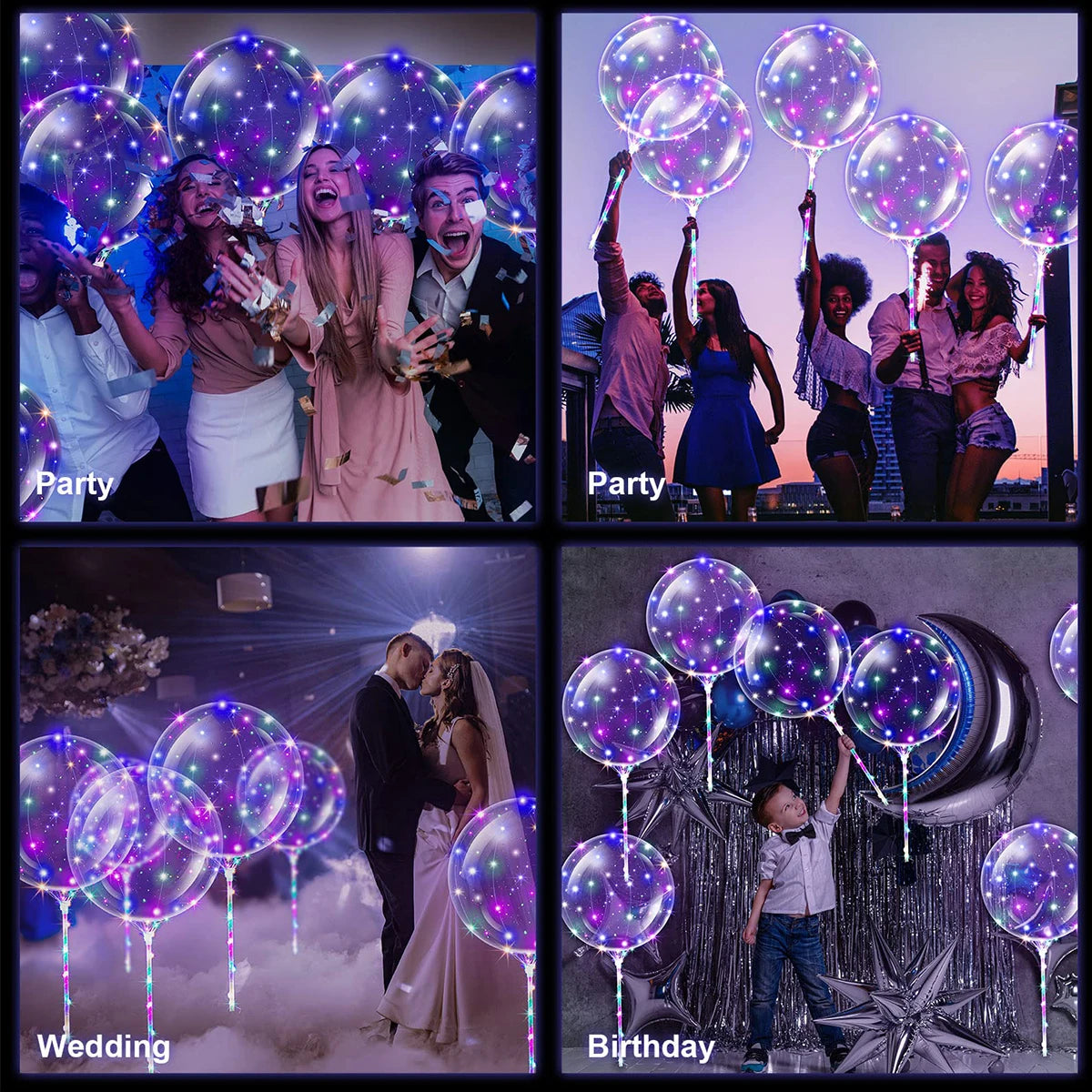 10Pcs New Year Clear LED light Up BoBo Balloons Luminous Bubble Balloon