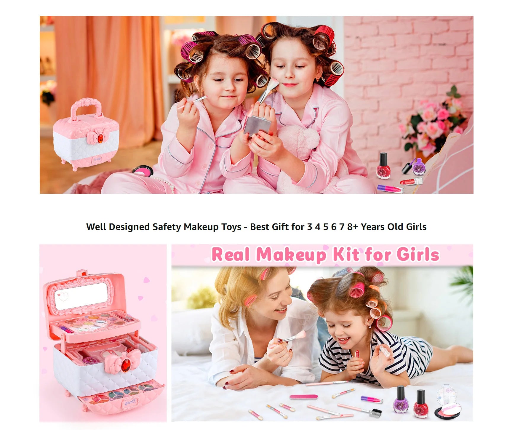 Kids Makeup Toy Kit for Girls, Washable Makeup Set Toy with Real Cosmetic Case for Little Girl, Pretend Play Makeup Beauty Set B