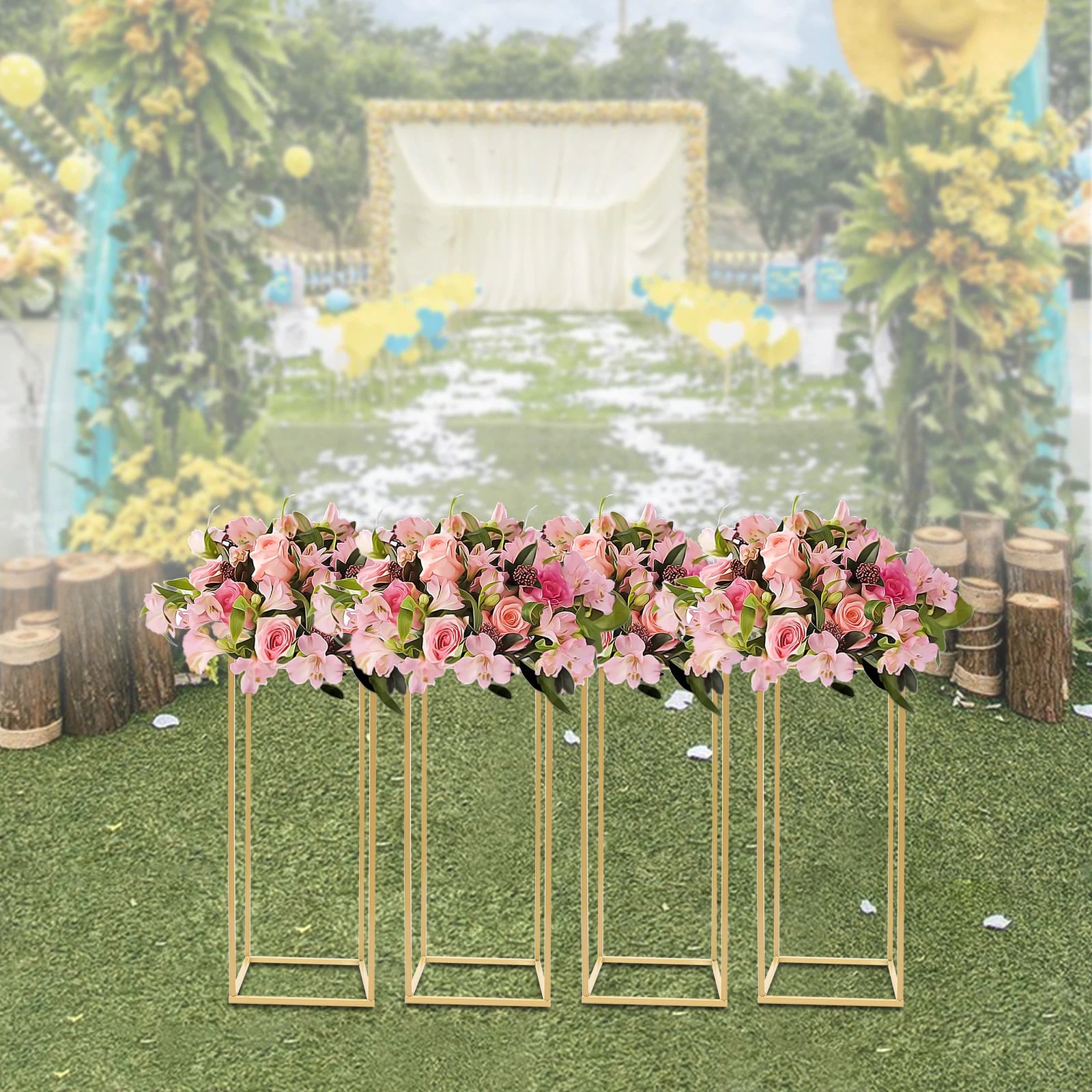 4Pcs Gold Flower Floor Stand Metal Column Flower Stand Flower Arrangement For Wedding Party Dinner
