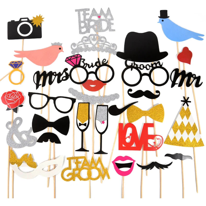 Wedding Decoration Photo Booth Props DIY Mustache Lips Glasses Team Bride Groom