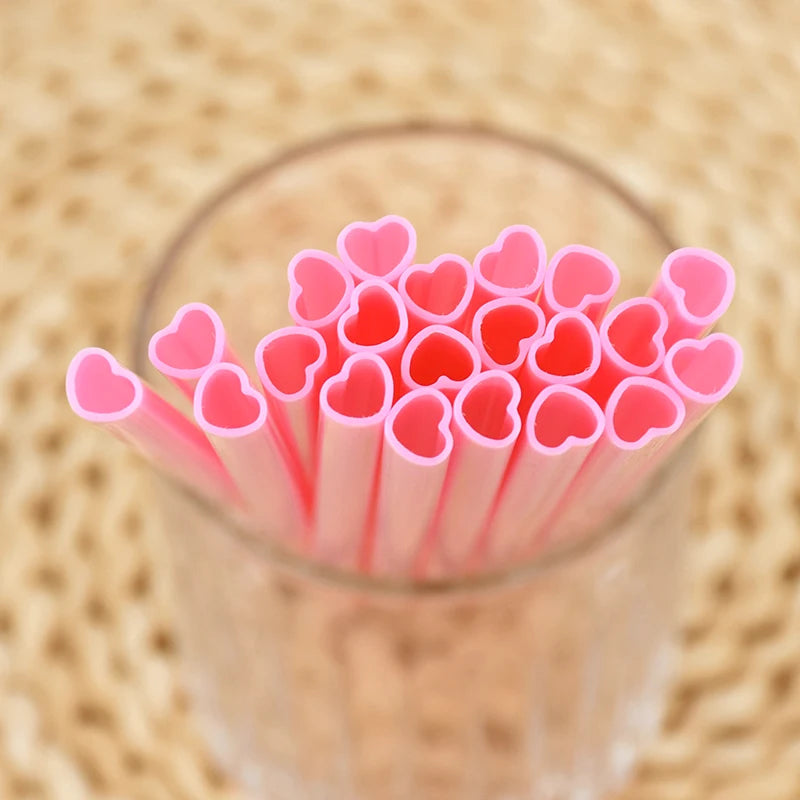 10/20pcs Pink Heart Disposable Drinking Straws Bridal Shower Wedding Birthday
