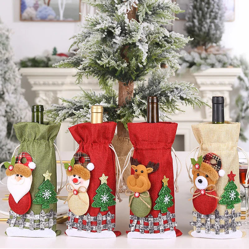 Wine Bottle Covers Bag Snowman Santa Claus