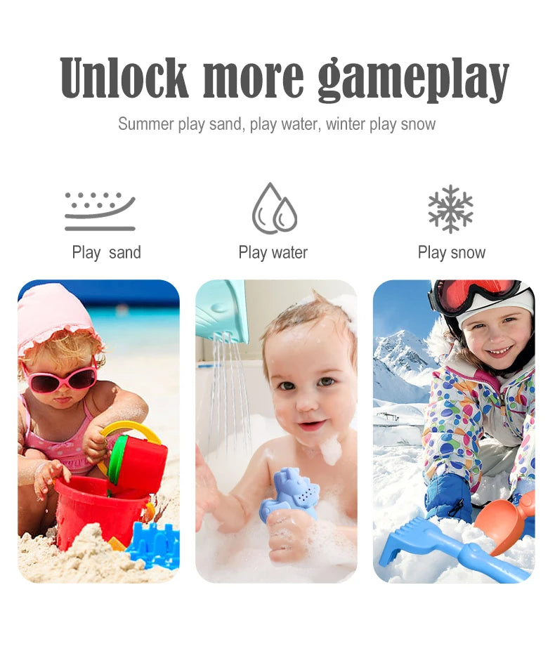 Children's beach toys, playing with sand, digging an hourglass, playing with water, shovels, buckets, and kettles, ages 1-6