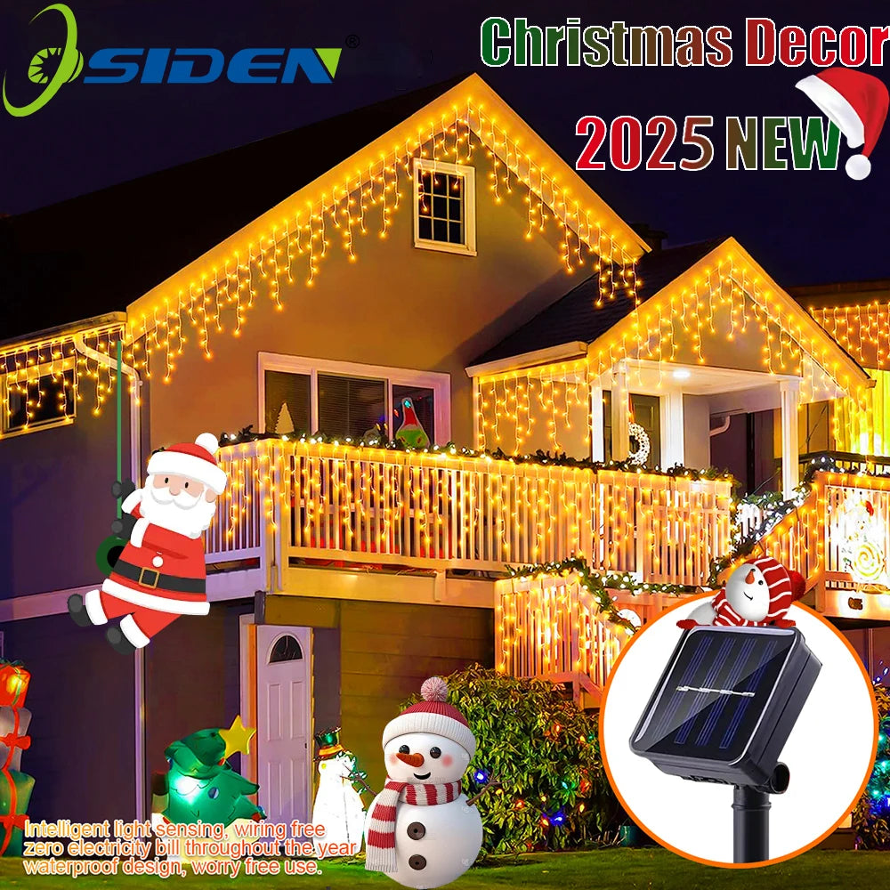 7.5M 160Leds Solar Icicle String Lights Outdoor Waterproof Eaves Decoration Light