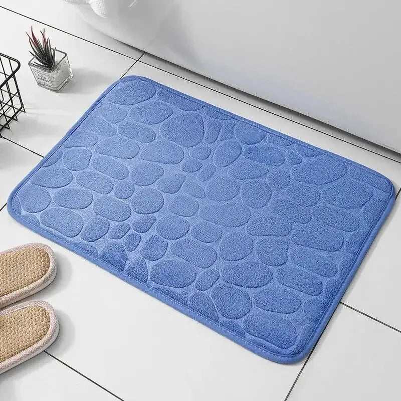 Memory Foam Embossed Velvet Carpet Bathroom Living Room Non-Slip Mat Cobblestone Floor Mat Home Furnishings