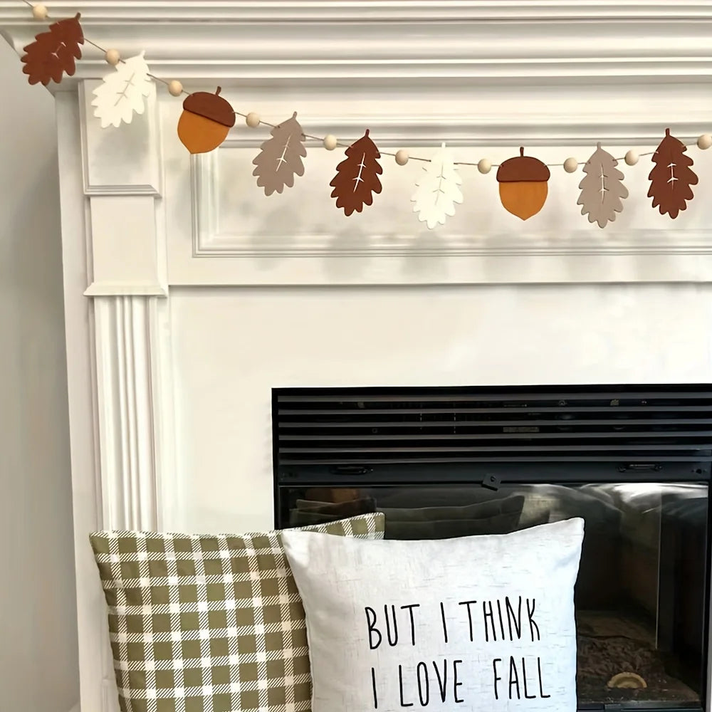1pc Fall Garland Acorns and Oak Leaves, Neutral Autumn Banner