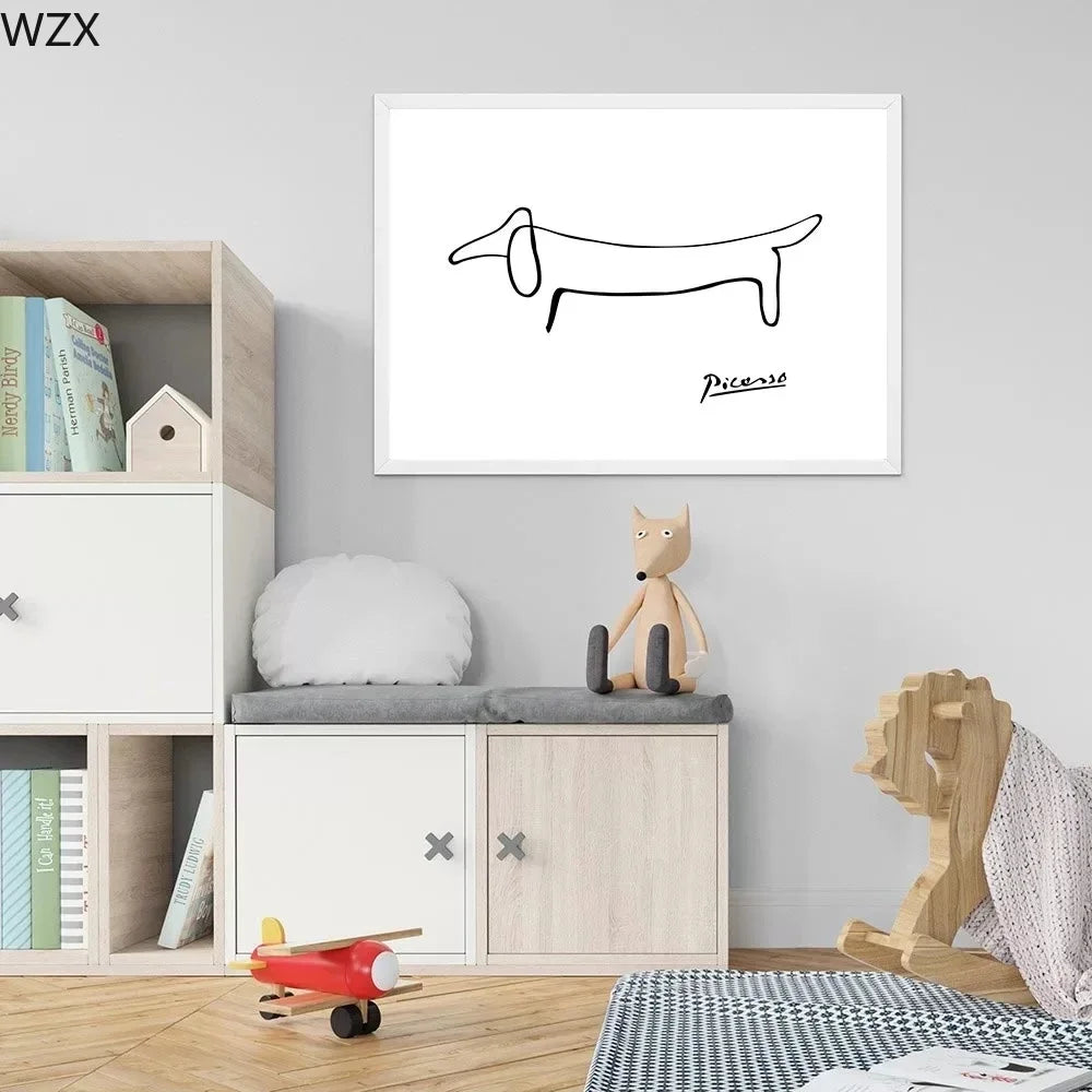 Scandinavian Classic Retro Wall Art Picasso Creative Abstract Line Dachshund HD Poster Print