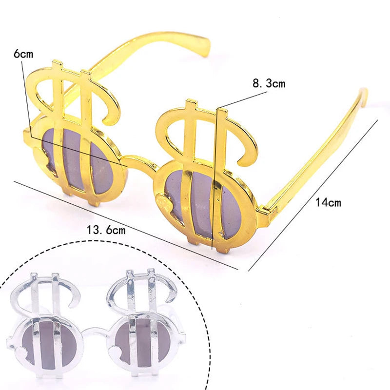Gold Silver Dollar Sign Glasses Photobooth Birthday Decorations Birthday Party