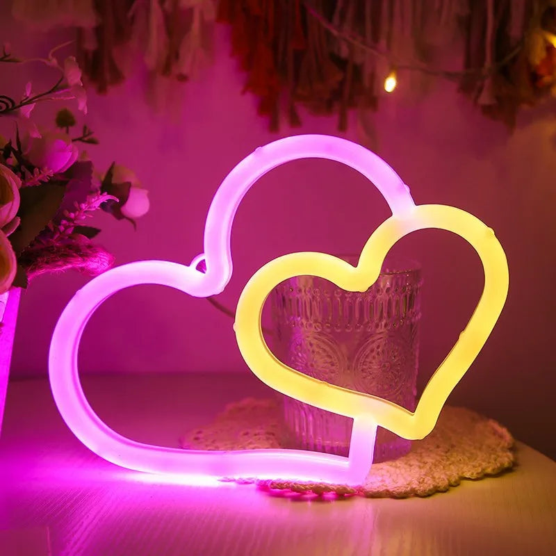 Neon lights, red heart-shaped LED lights for artistic decoration
