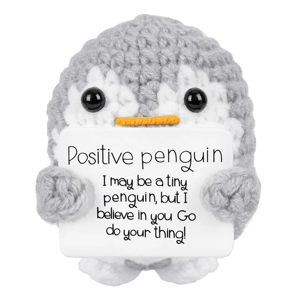 Cute Positive Energy Penguin Doll with Encouraging Card Knitted Penguin dolls