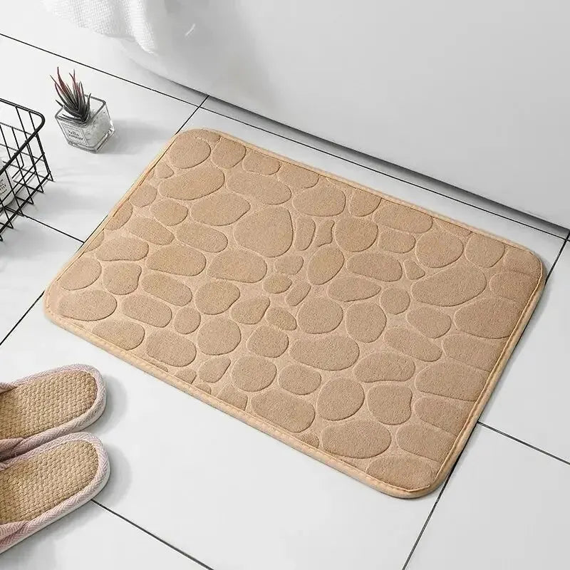 Memory Foam Embossed Velvet Carpet Bathroom Living Room Non-Slip Mat Cobblestone Floor Mat Home Furnishings